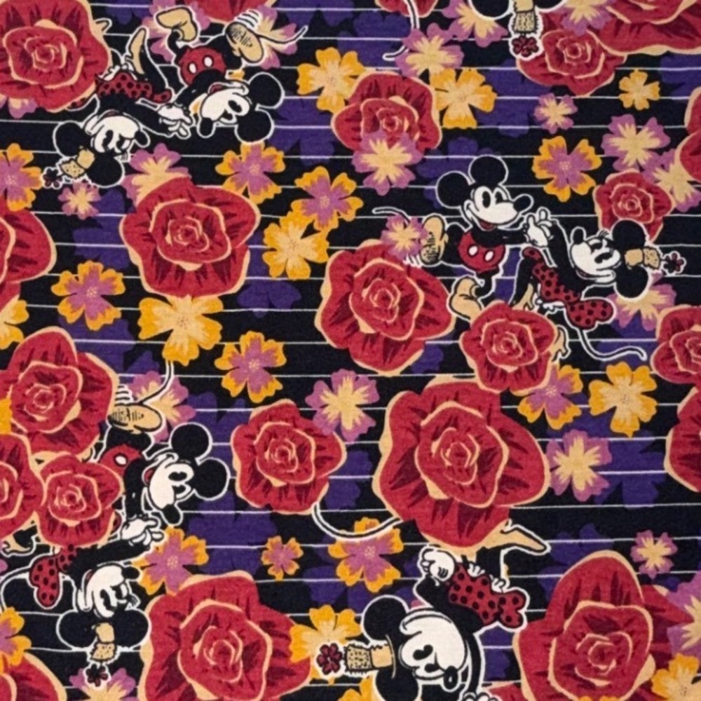 LuLaRoe Disney Julia Dress Large Mickey Minnie Mouse Floral Rose Striped Purple